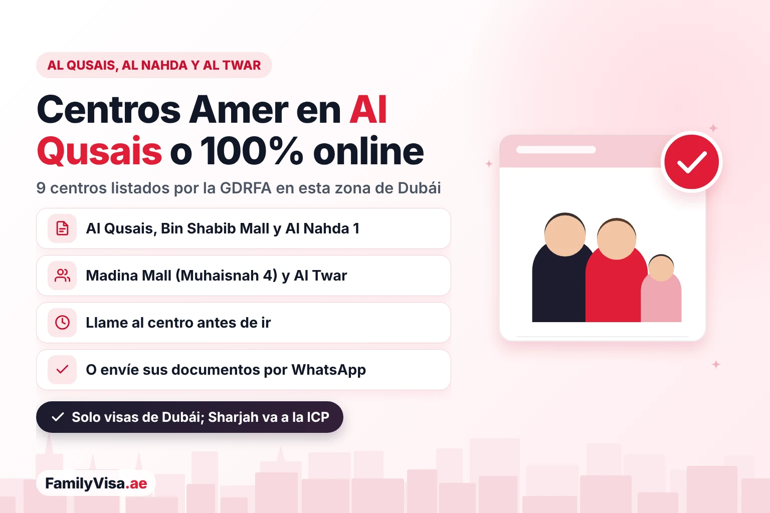 Centro Amer Al Qusais, Al Nahda y Al Twar: nueve centros Amer listados por la GDRFA en esta zona de Dubái, incluidos Bin Shabib Mall y Madina Mall, o los mismos trámites de visa hechos 100% online