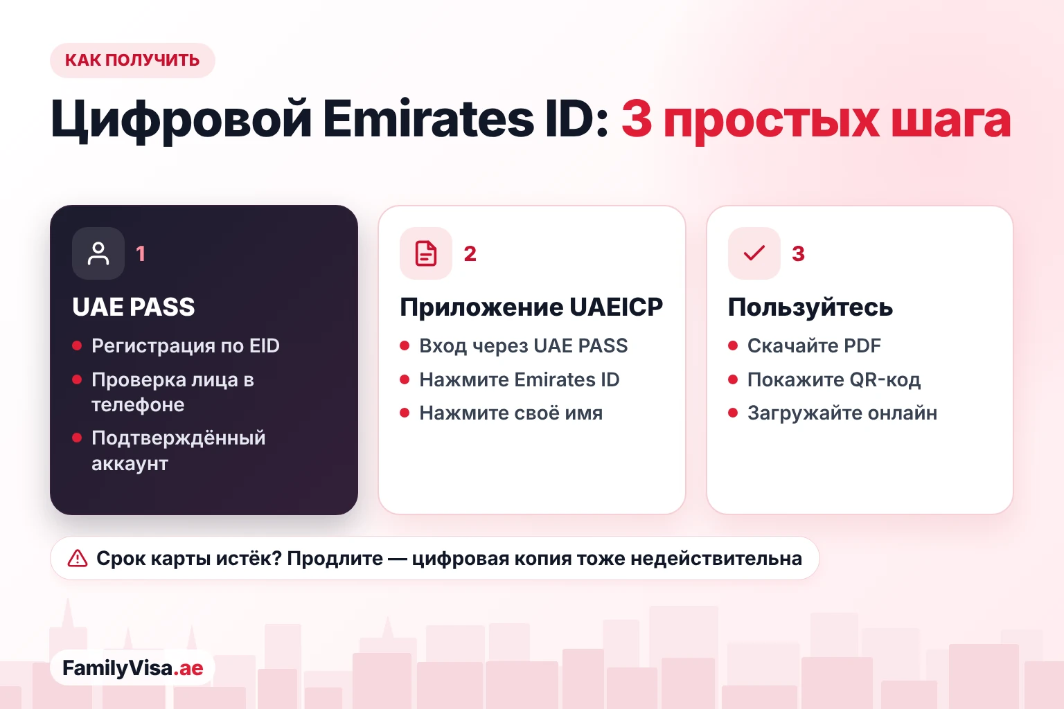 Как получить цифровой Emirates ID Как получить цифровой Emirates ID за три шага: подтвердите аккаунт UAE PASS, войдите в приложение UAEICP и откройте Emirates ID, затем скачайте PDF или покажите QR-код