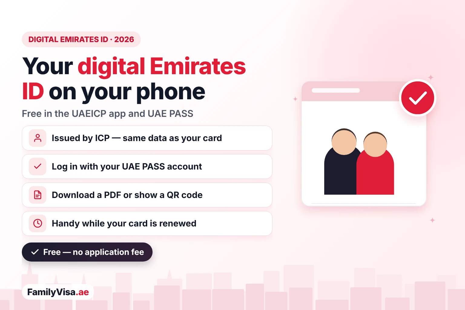 Digital Emirates ID on a smartphone: the free electronic version of the ICP card in the UAEICP app and UAE PASS, with a PDF download and a QR code for verification