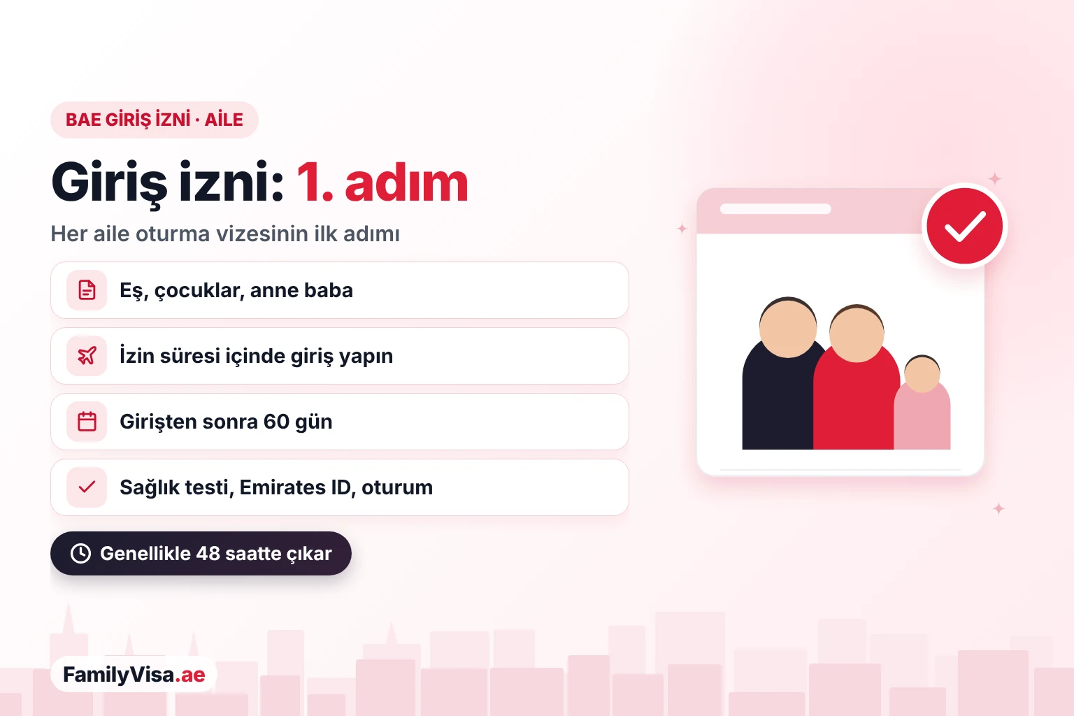 BAE aile giriş izni 2026: eş, çocuklar veya anne baba için aile oturma vizesinin ilk adımı; girişten sonra sağlık testi, Emirates ID ve oturumu tamamlamak için 60 gün