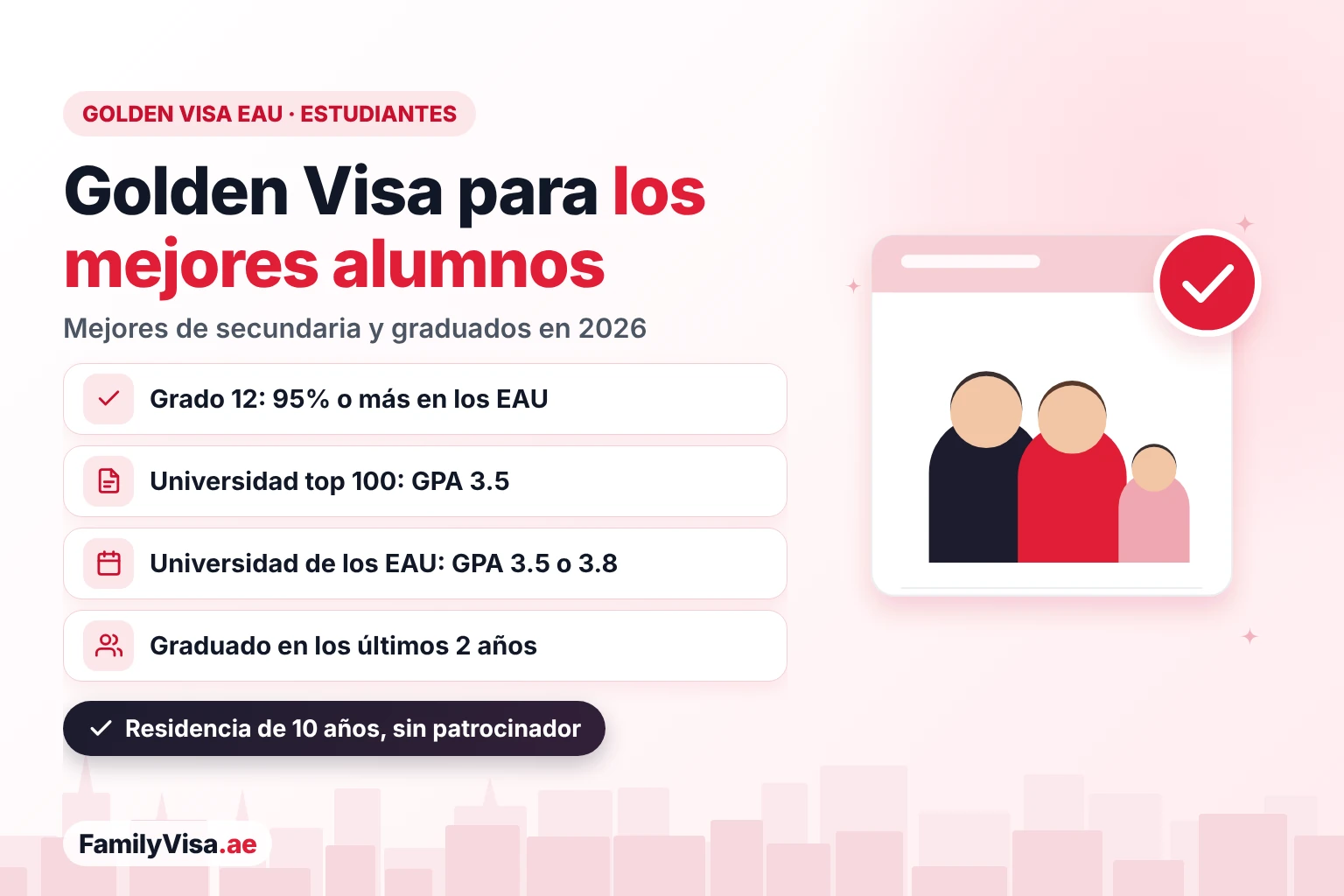 Golden Visa para estudiantes en los EAU: graduados del Grado 12 con 95% o más, graduados de las 100 mejores universidades con un GPA de 3.5 y graduados de universidades de los EAU con un GPA de 3.5 o 3.8 dentro de los dos años siguientes a la graduación