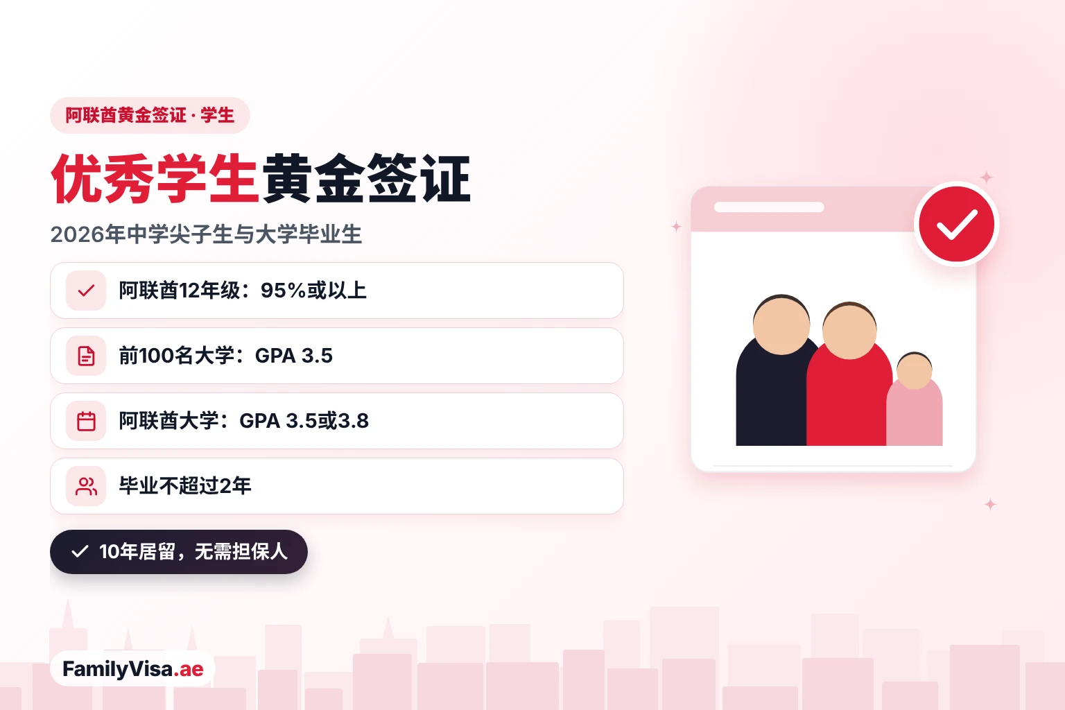 阿联酋学生黄金签证:12年级成绩95%或以上的毕业生、前100名大学GPA 3.5的毕业生,以及毕业两年内GPA 3.5或3.8的阿联酋大学毕业生