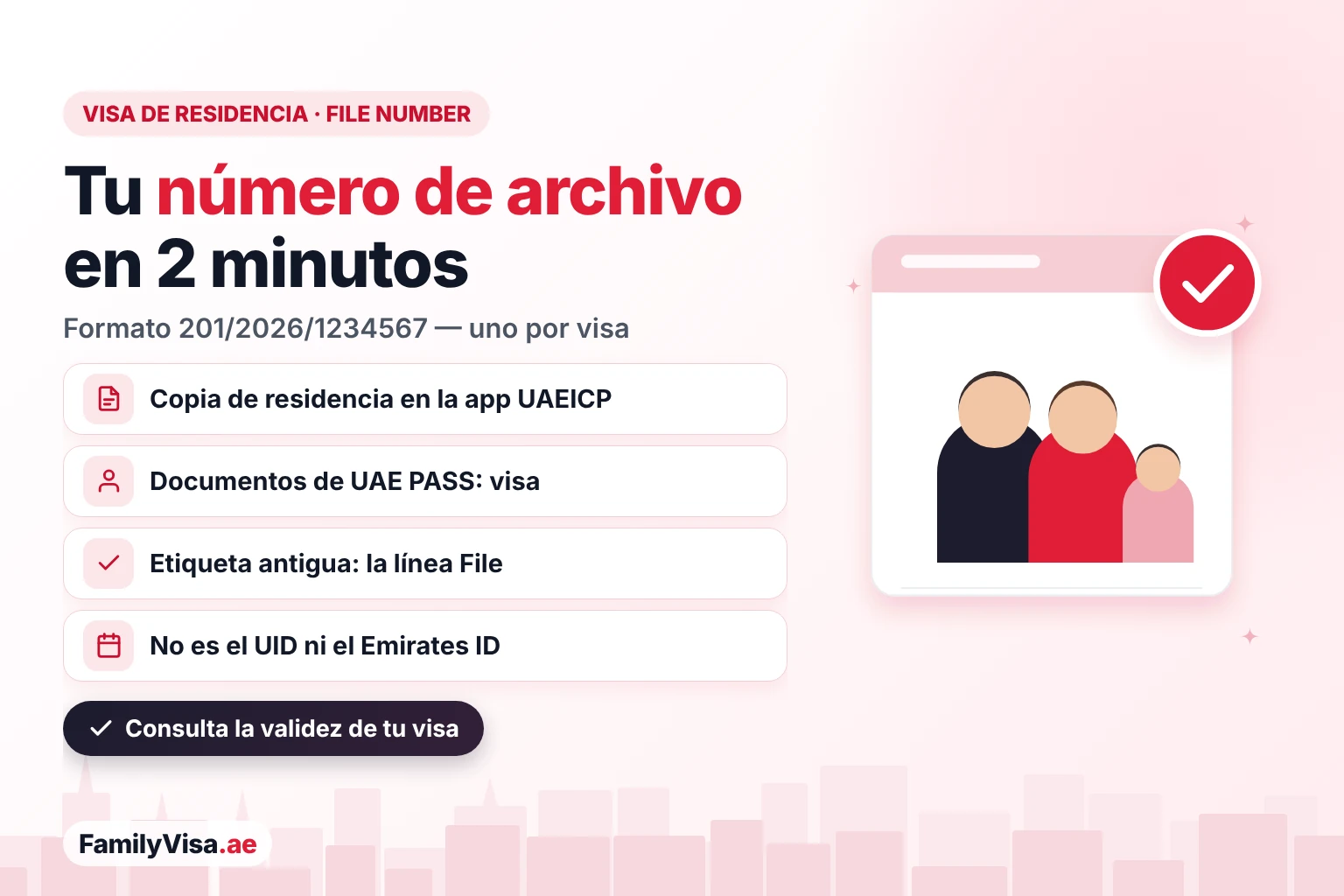 Dónde encontrar el número de archivo de la visa de residencia en EAU: la copia de residencia en la app UAEICP, los documentos de UAE PASS o la antigua etiqueta de visa, con el formato 201/2026/1234567