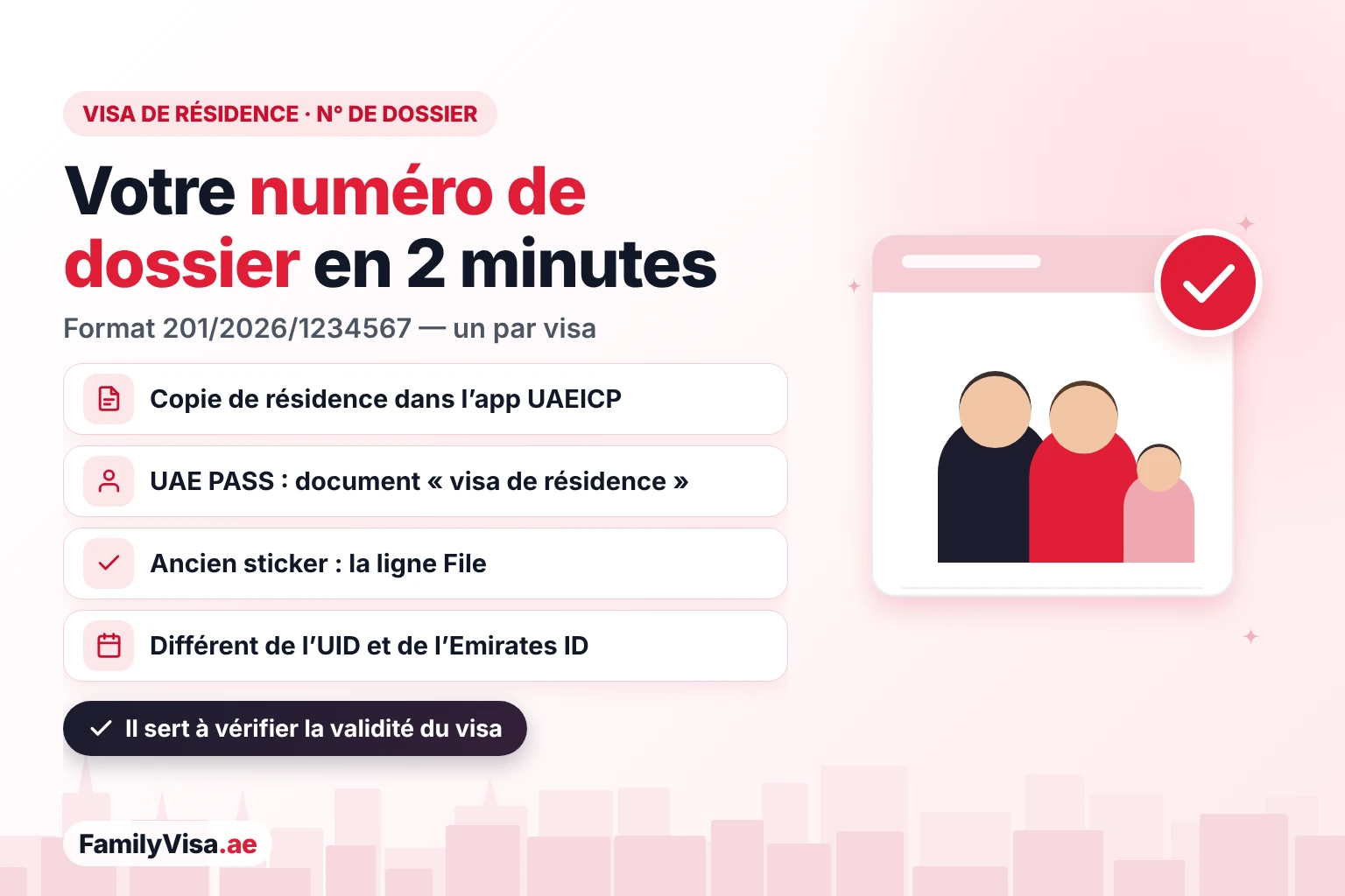 Où trouver le numéro de dossier de votre visa de résidence aux EAU : la copie de résidence dans l’app UAEICP, les documents UAE PASS ou l’ancien sticker de visa, au format 201/2026/1234567