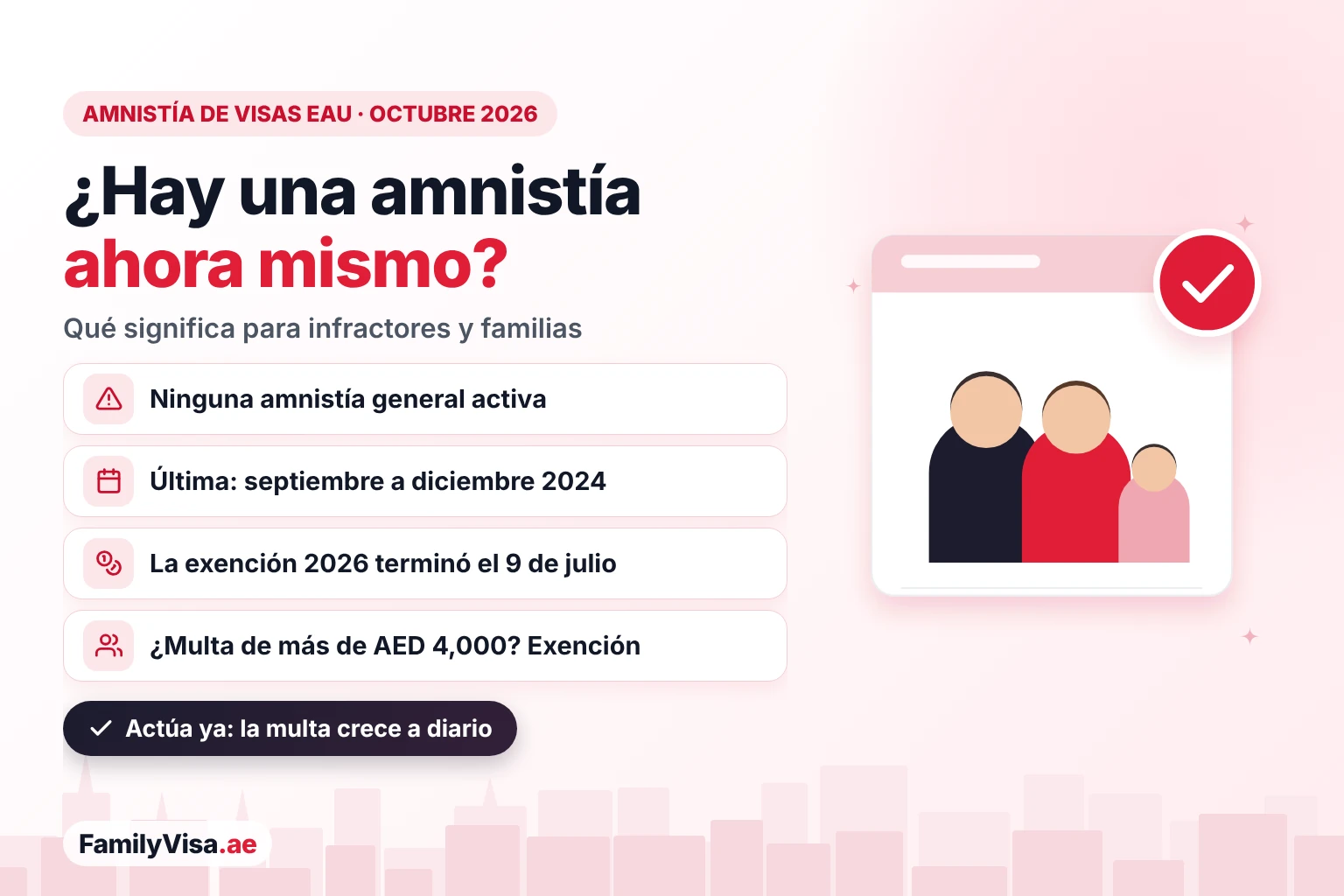 Situación de la amnistía de visas en EAU en octubre de 2026: no hay ninguna amnistía general activa, la última amnistía nacional se aplicó de septiembre a diciembre de 2024 y la exención de 2026 por la cancelación de vuelos terminó el 9 de julio de 2026
