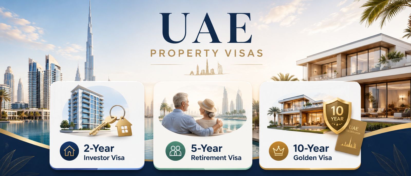 Visas immobiliers aux EAU — Visa Investisseur 2 ans, Visa Retraite 5 ans et Golden Visa 10 ans